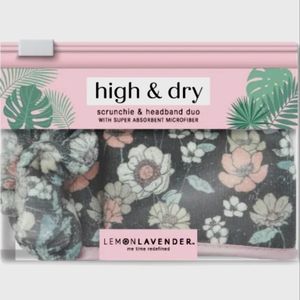 3/$20 Lemon Lavender high & dry microfiber scrunchie & headband duo NWT